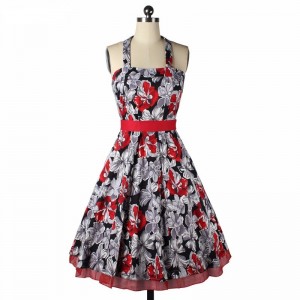 Dámské retro šaty s červenými květy